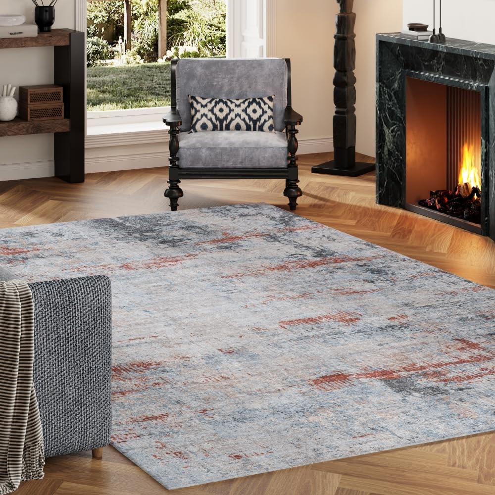 Area Rug 4×6 Washable Rug Grey and Brown for Living Room, Dining Room, Bedroo…