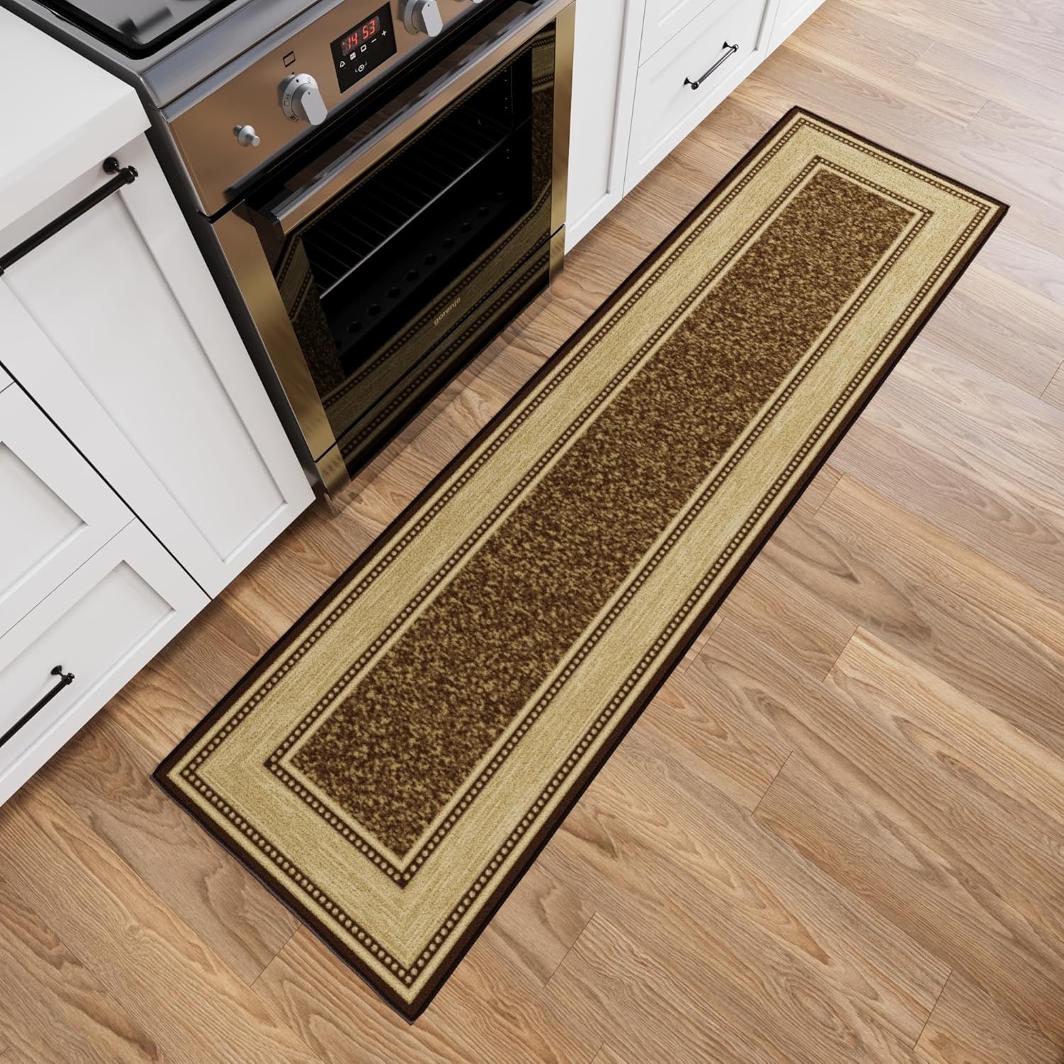 Machine Washable Bordered Design 1’10” x 7′ (Rectangular), Border Dark Brown