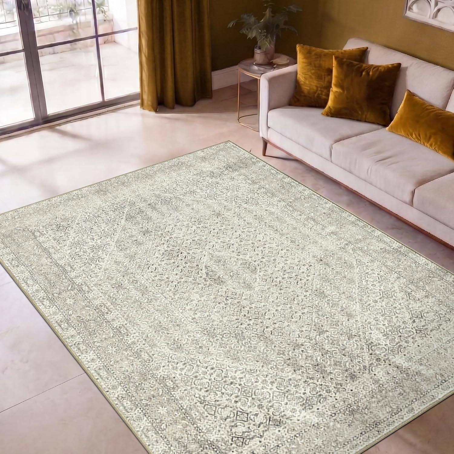 Vintage 48″x72″ Machine Washable Non-Slip Area Rug for Home Décor