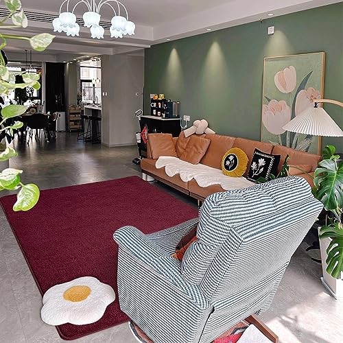Modern Area Rugs for Living Room Bedroom, 4×6 Burgundy Red Thickened Memory