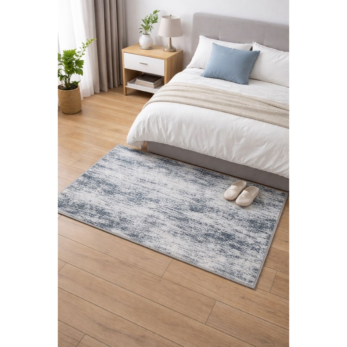 Abstract Area Rug Gray Blue 36×60 Inches Soft Washable Indoor Carpet 3×5