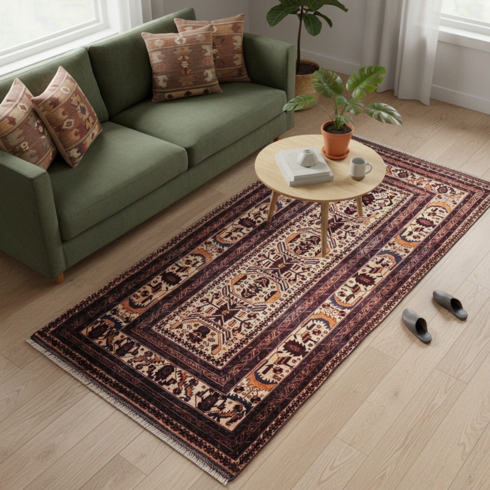 Vintage Afghan Baluchi Rug – Wool Tribal Carpet, 3’7 x 6’10, Boho Home Decor