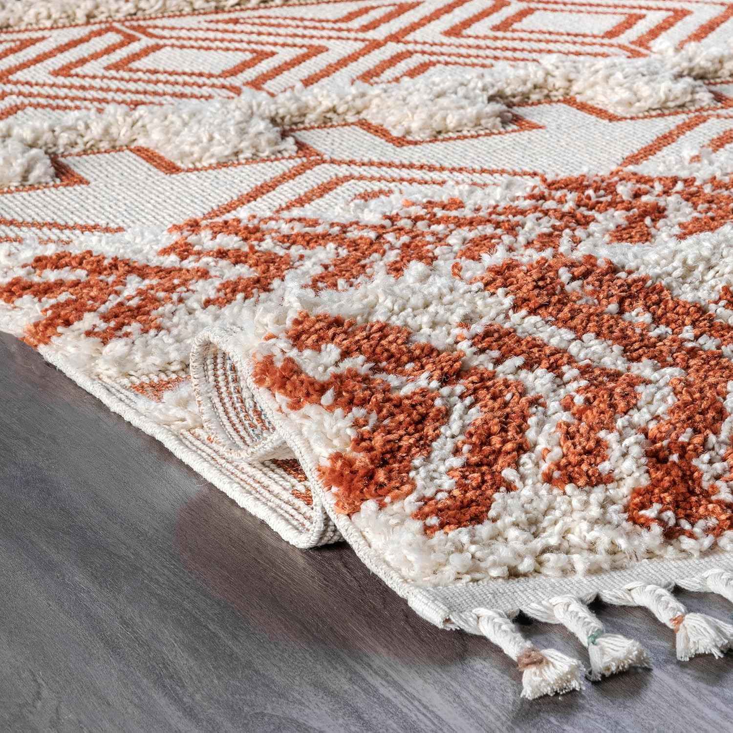 Rust Tribal Shaggy Area Rug 5’3″ x 7’3″ by