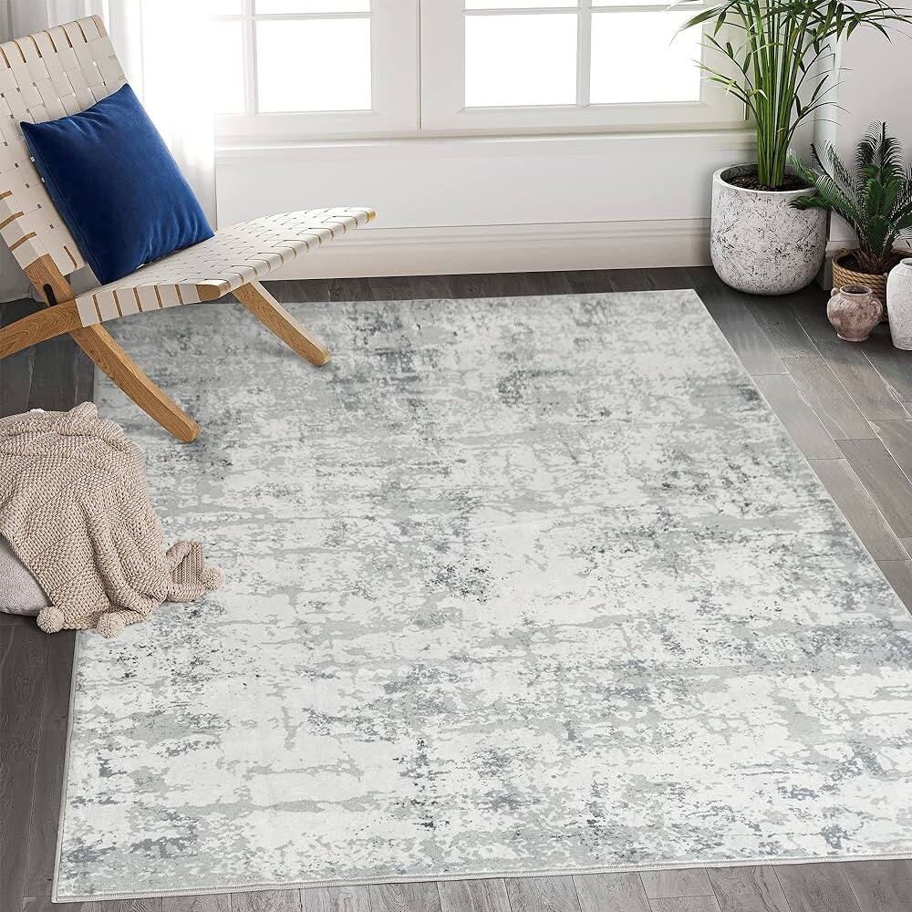 Art&Tuft Washable Area Rug 5×7 Anti-Slip Backing Abstract Grey, Stain Resistant