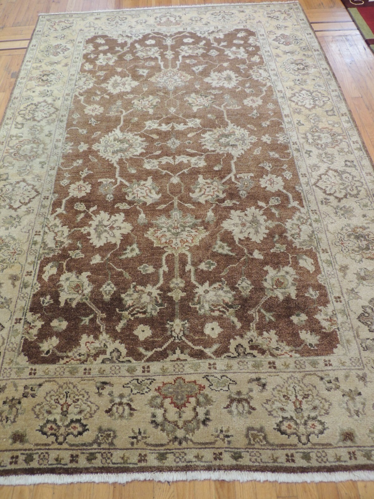6×9 OUSHAK Oushag Area rug wool GORGEOUS Brown Beige Rust Green Gold plush pile