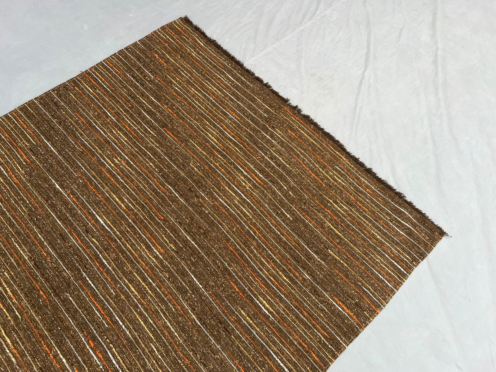 4’10 x 7’7Ft Rustic Afghan Brown Kilim Rug-Minimalist Striped Design Antique Rug