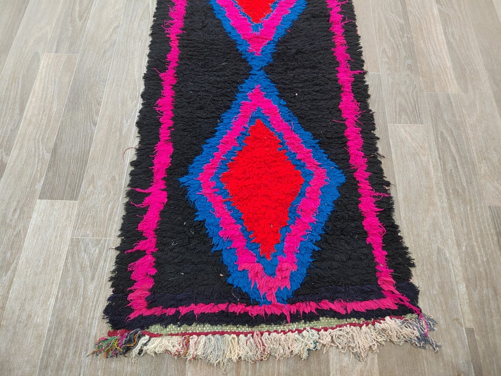 Moroccan Runner Rug 1.9×9.3 ft Handmade Berber Wool Carpet Vintage 59×283 cm