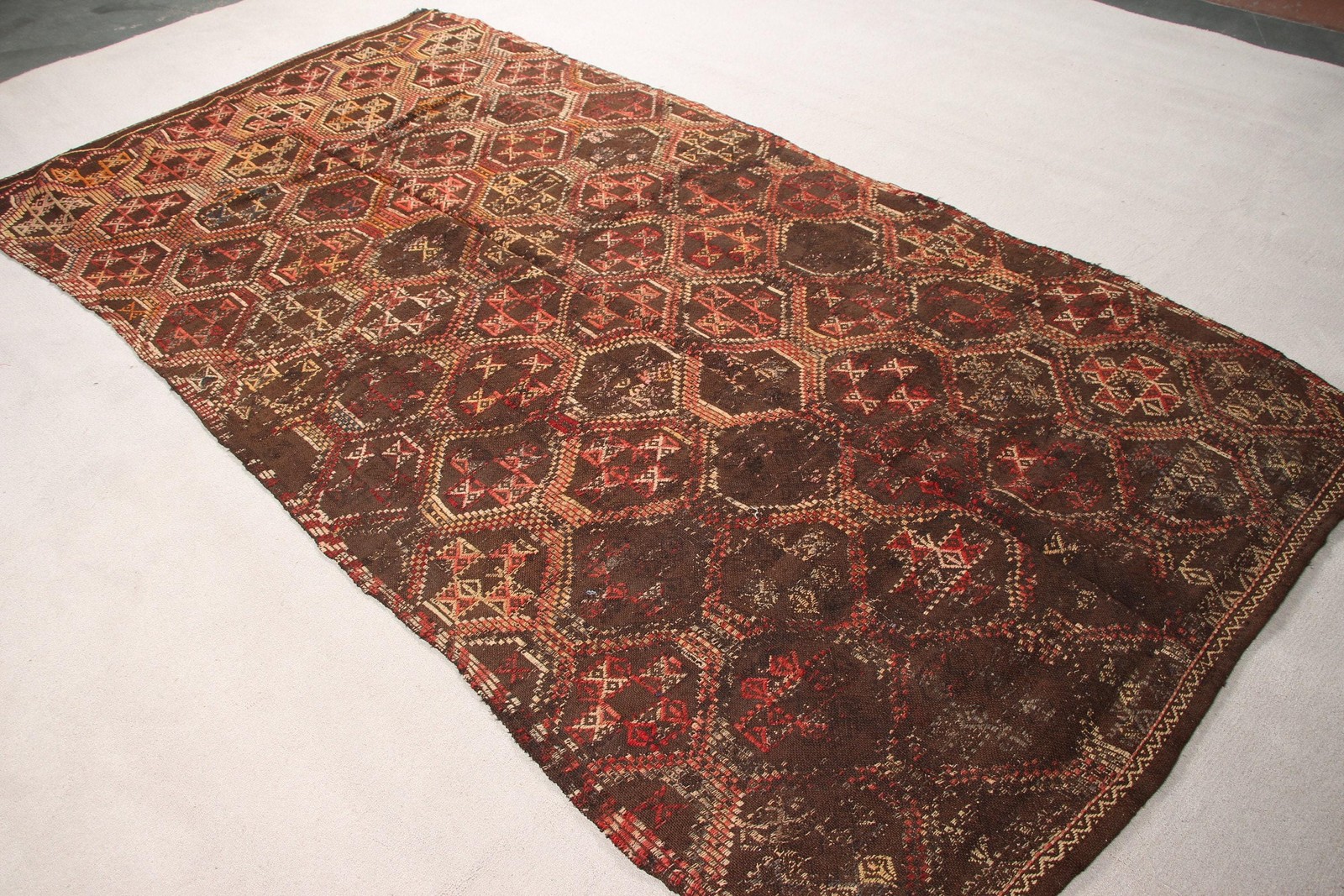 Turkish Vintage Rug 4,9×9,4 ft, Brown Southwestern Wool Rug