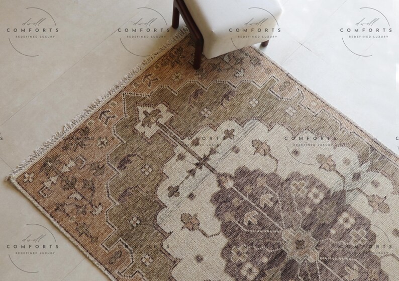 Hand-Knotted Wool Rug Brown & Beige Medallion Vintage Oriental Area Carpet