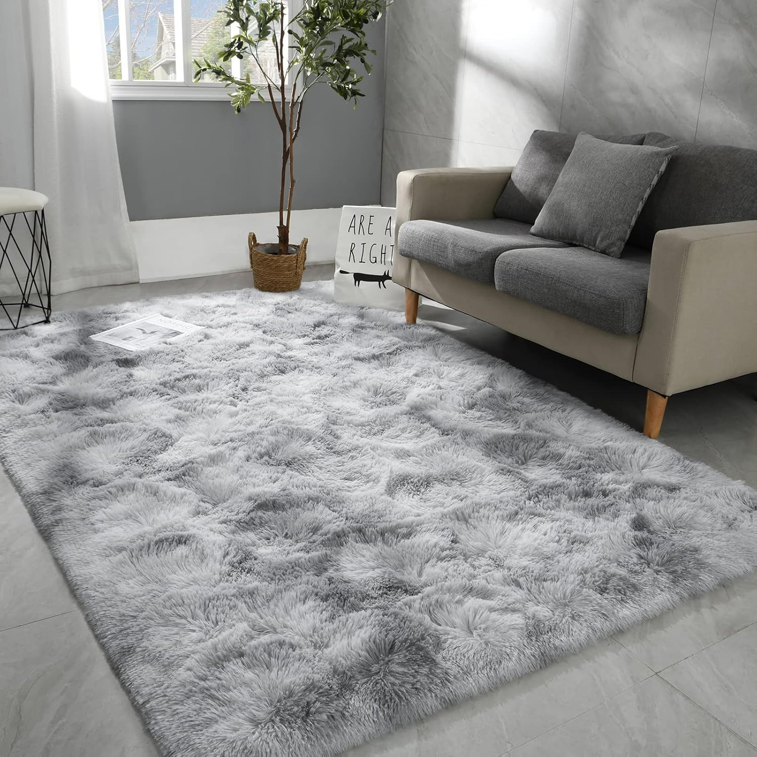 4×6 Hutha Shag Area Rug Soft Fluffy Grey Carpet for Bedroom Living Room