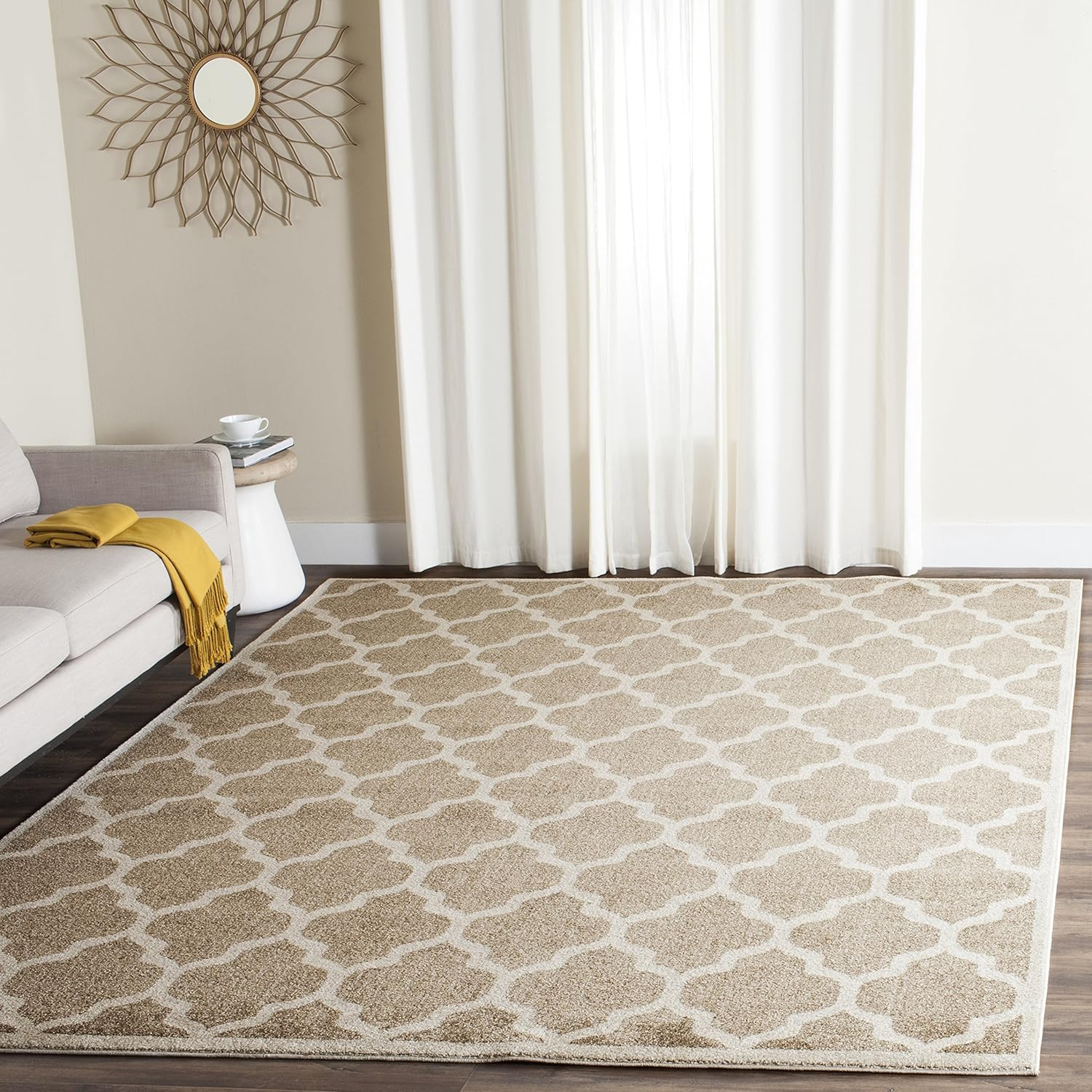 Amherst Collection Area Rug – 9′ X 12′, Wheat & Beige, Moroccan Trellis Design,