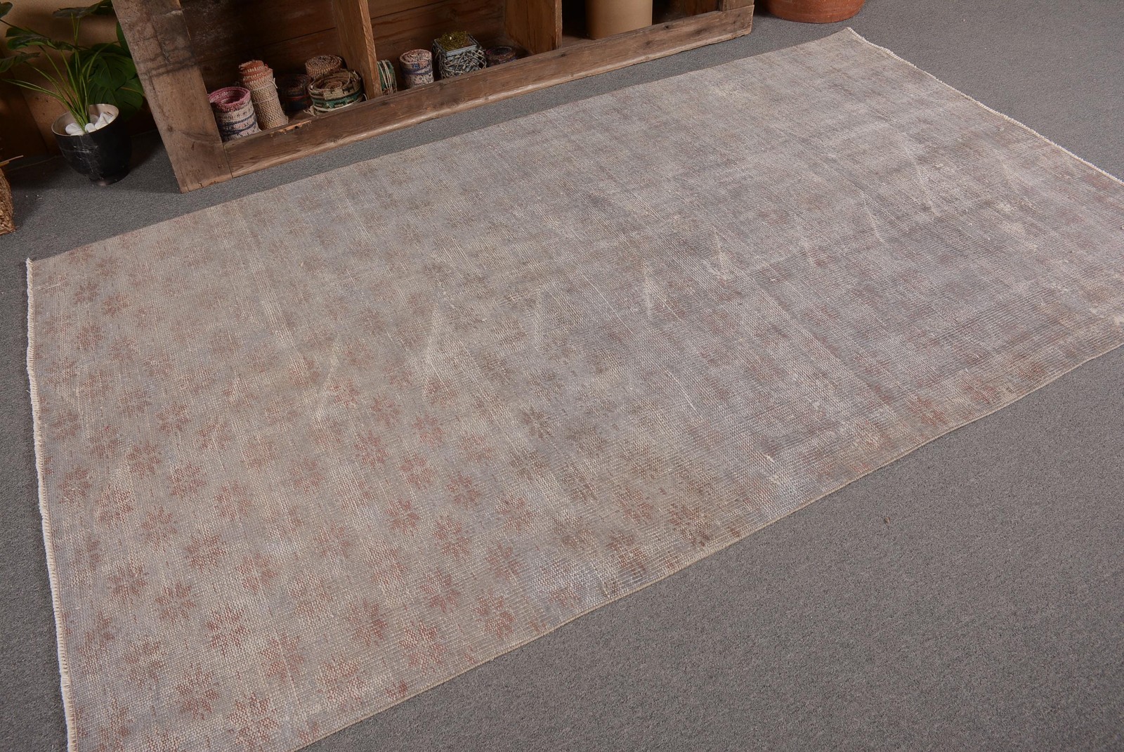Vintage Rug, Area 4,8×8,2 ft Rug, Gray Ikat Rug