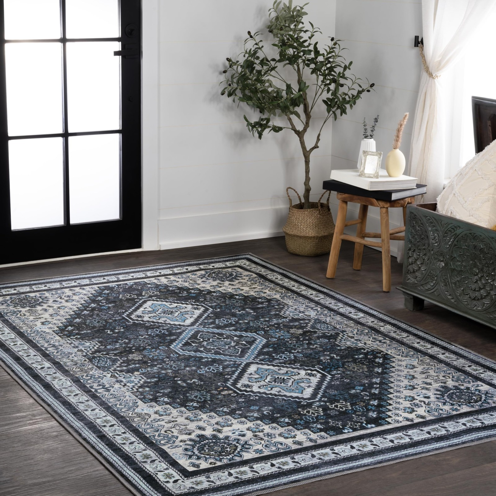 Jonathan Y Machine Washable Indoor Area Rug 8X10 Navy/Light Gray Dalyan