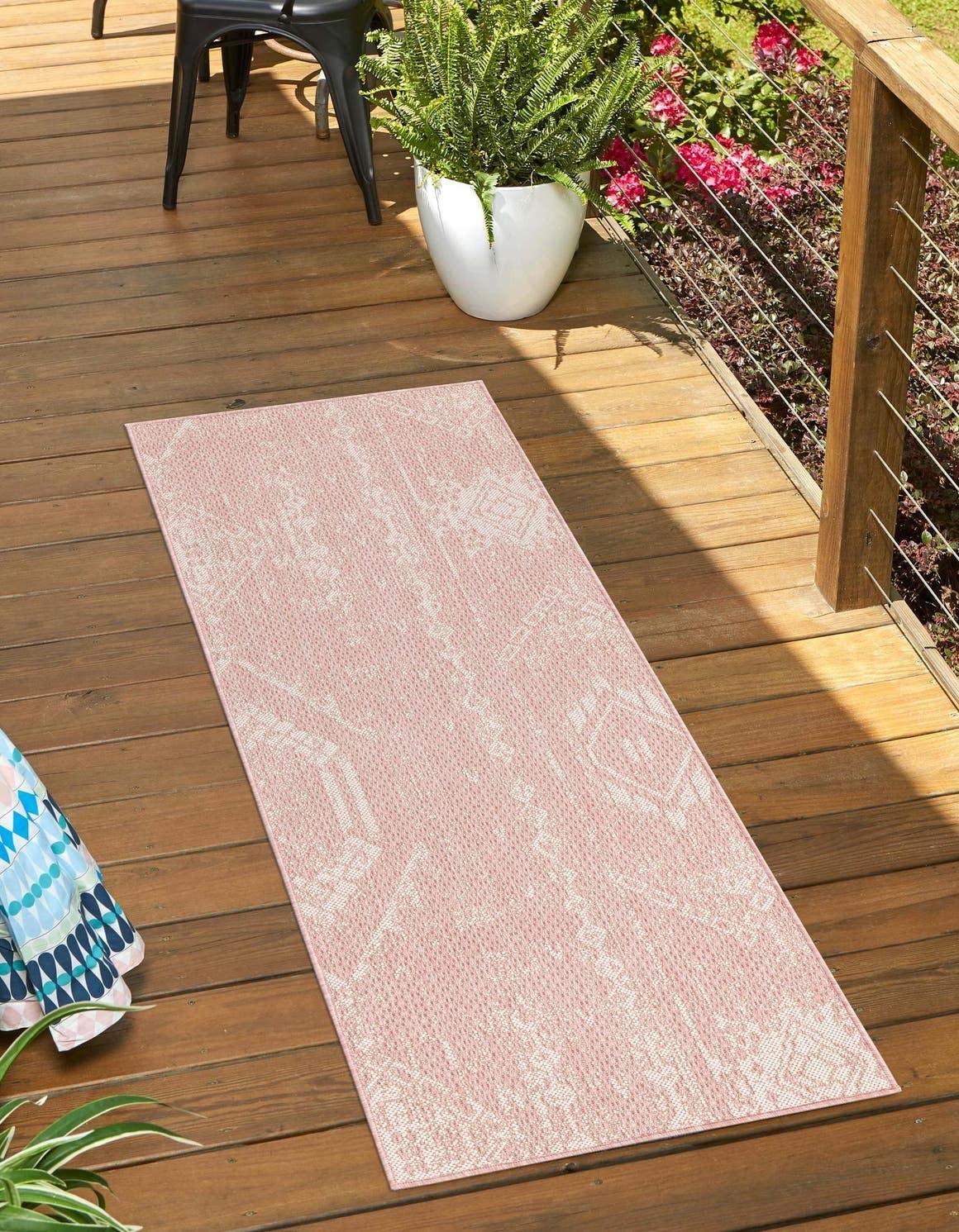 Outdoor Bohemian Collection Area Rug – Anthro (2′ x 4′ 1″ Runner, Pink/ Ivory)