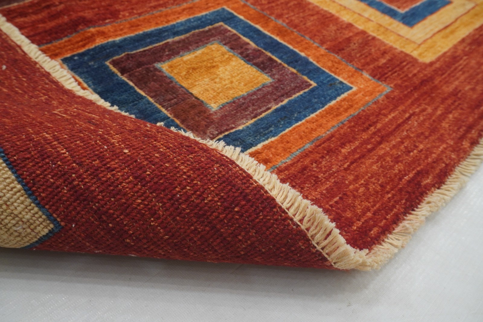 8×11 ft Red Checkered Gabbeh Afghan Hand Knotted Mid Century Area Rug