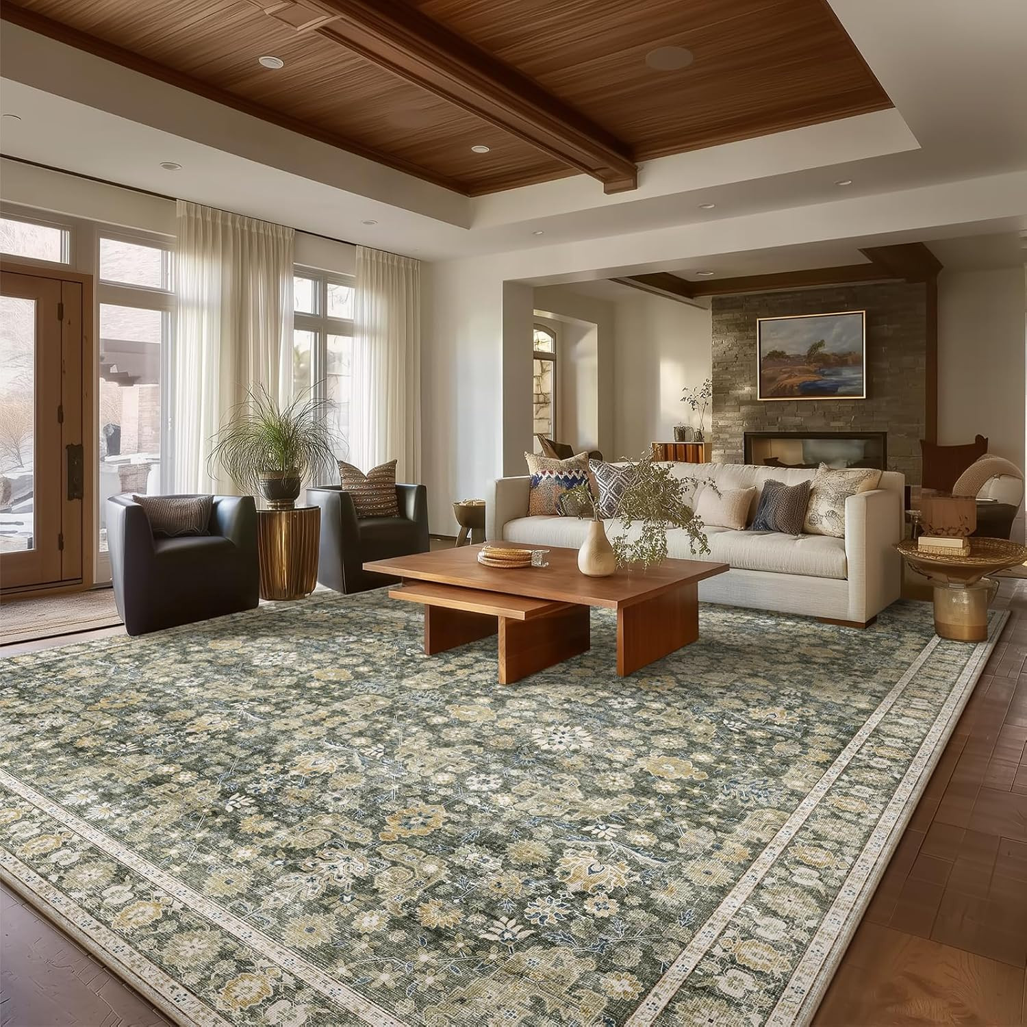 Soft Washable 9X12 Vintage Boho Area Rug – Non-Slip Stain Resistant Carpet