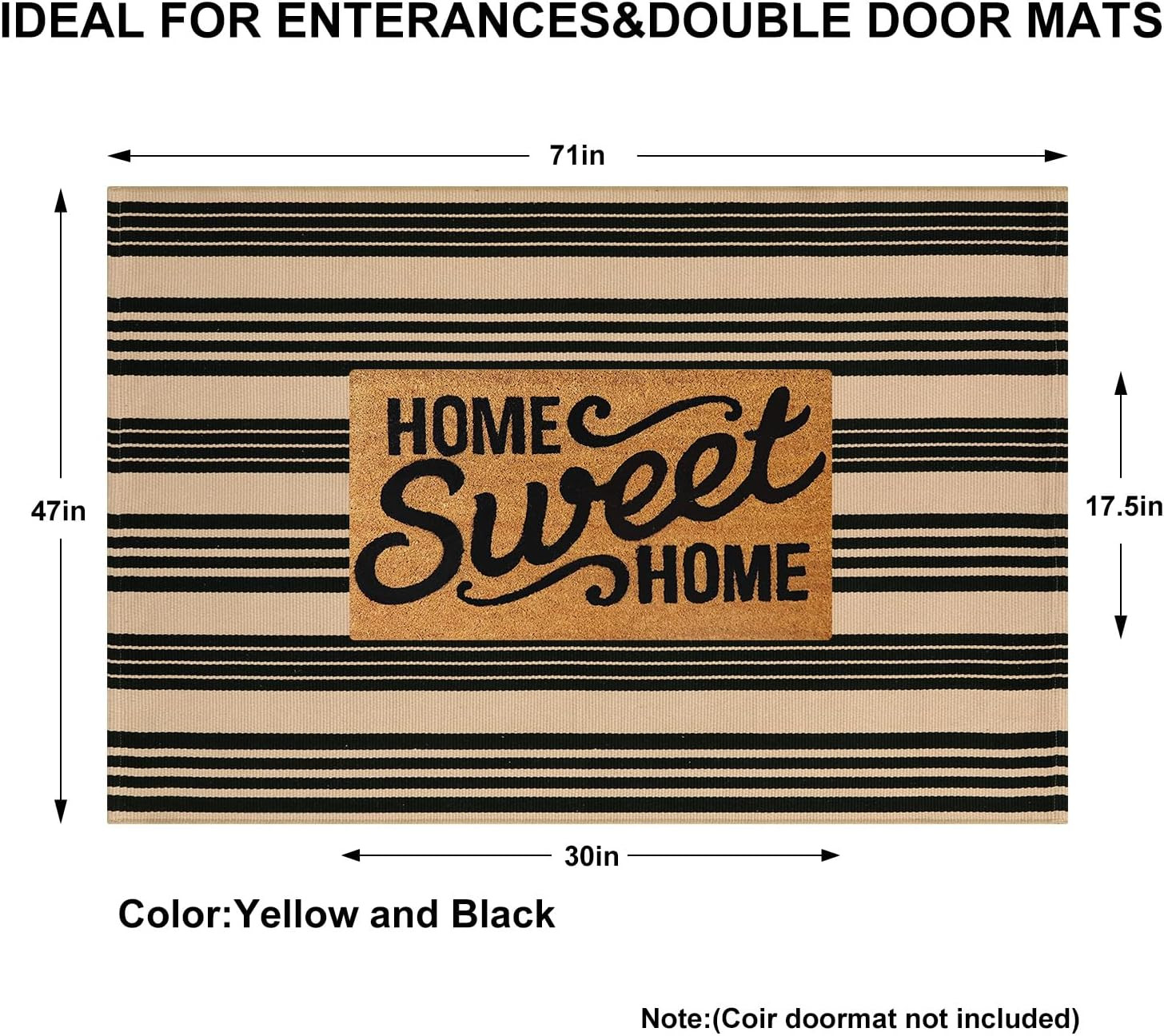 Reversible Washable 4’X6′ Black & Khaki Striped Indoor Outdoor Rug