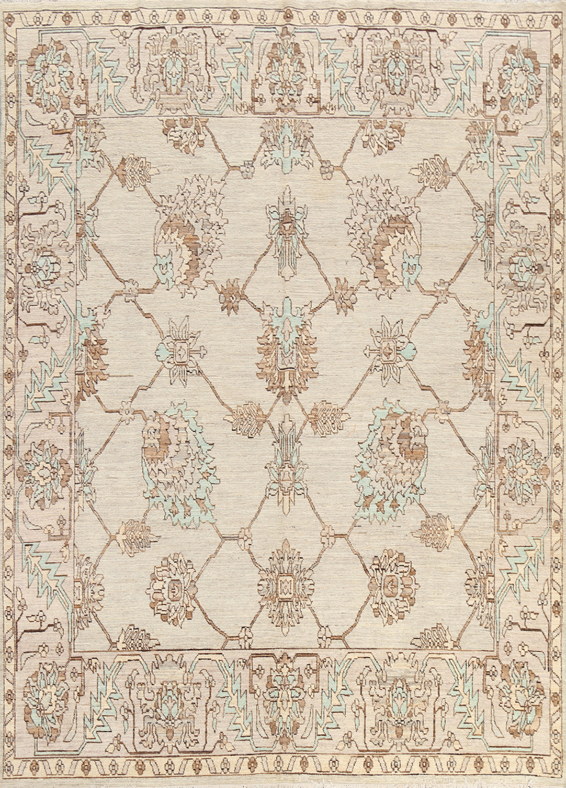 Vegetable Dye Floral Ziegler Rug 8×9 Ft Hand-Knotted Wool Carpet Geometric Rug