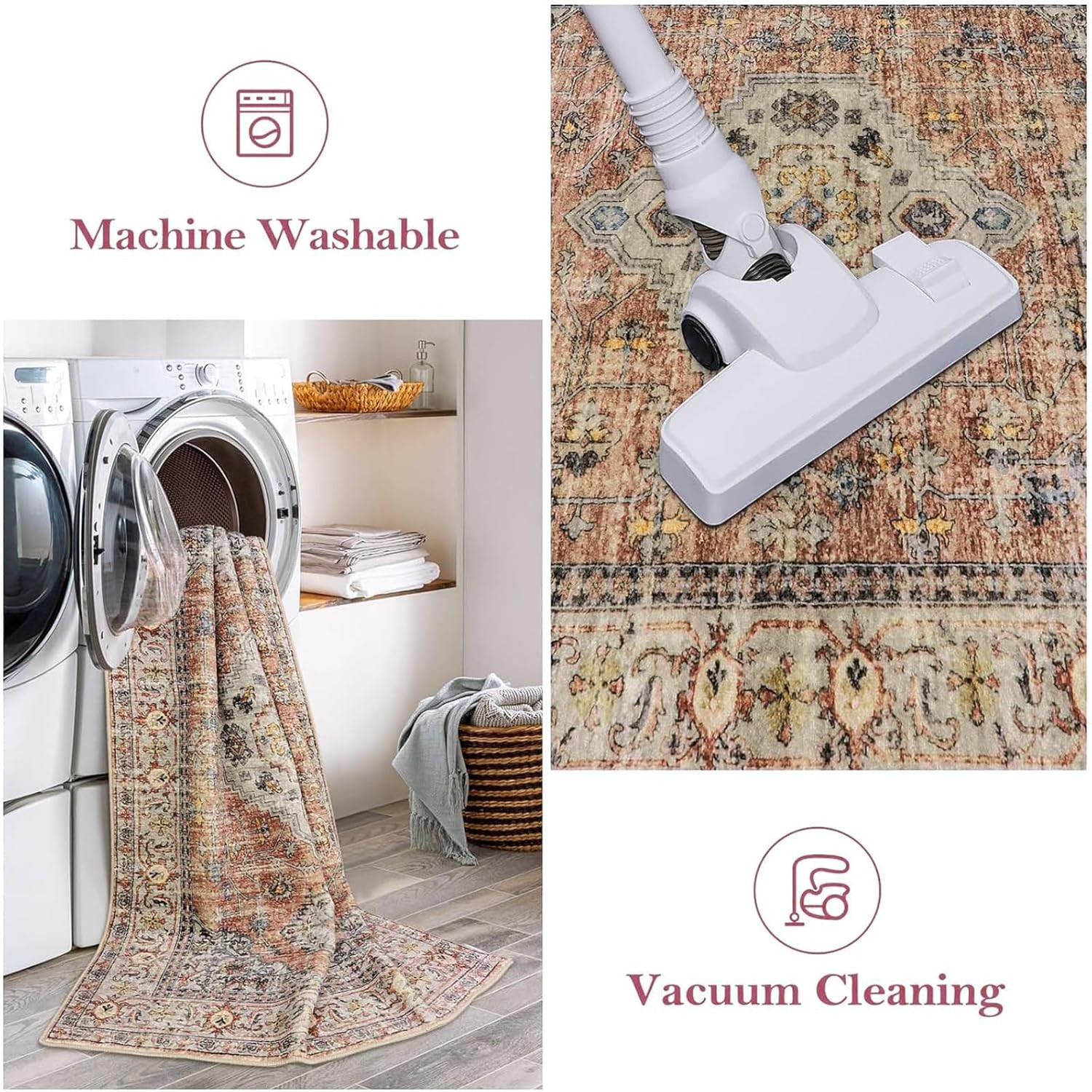 Oriental Washable Rug, 3X5 Rugs for Bedroom Living Room Entryway, Vintage Ultra-
