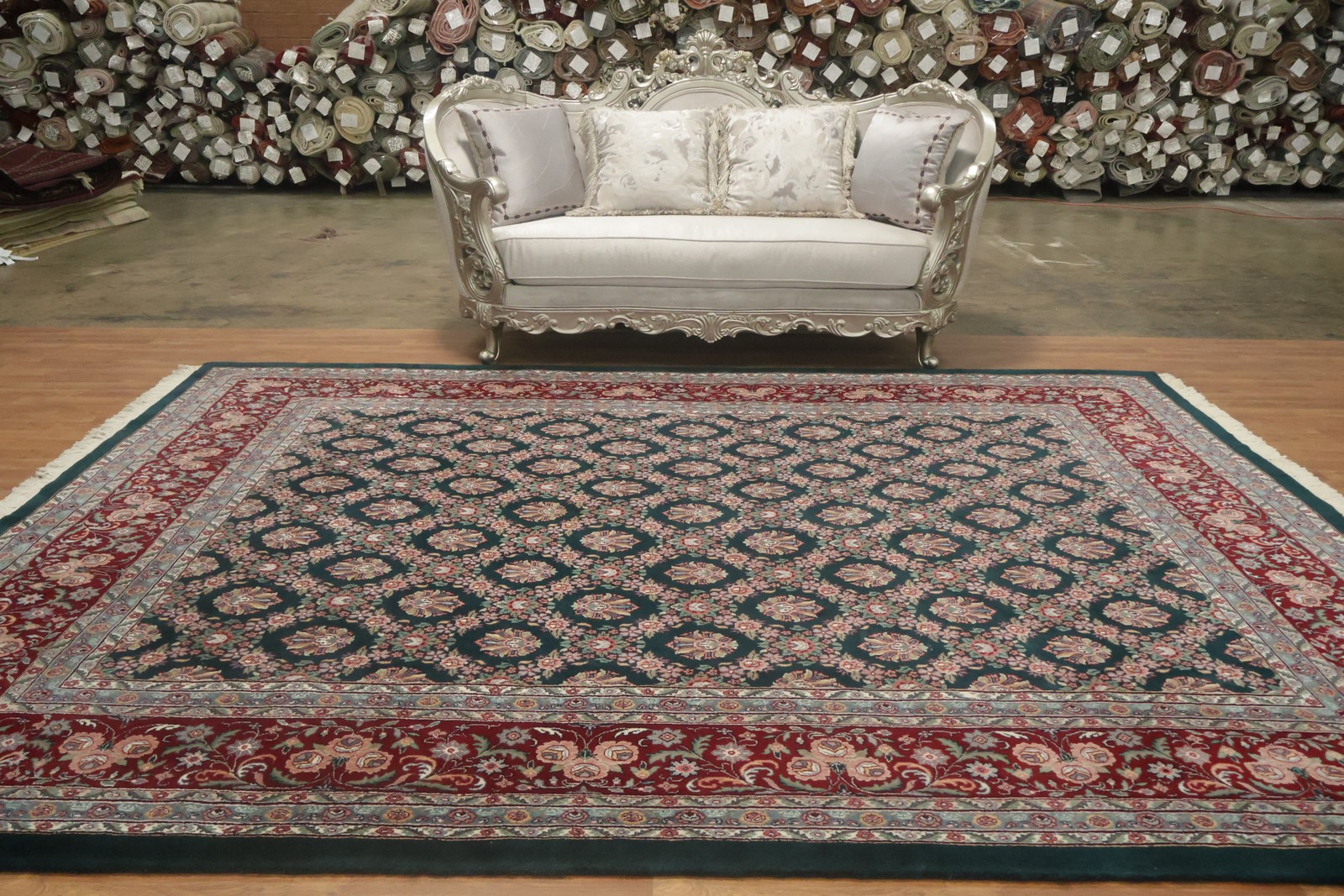 Forest Green Living Room Rug 9×12 Elegant All-Over Hand-made Classic Wool Carpet