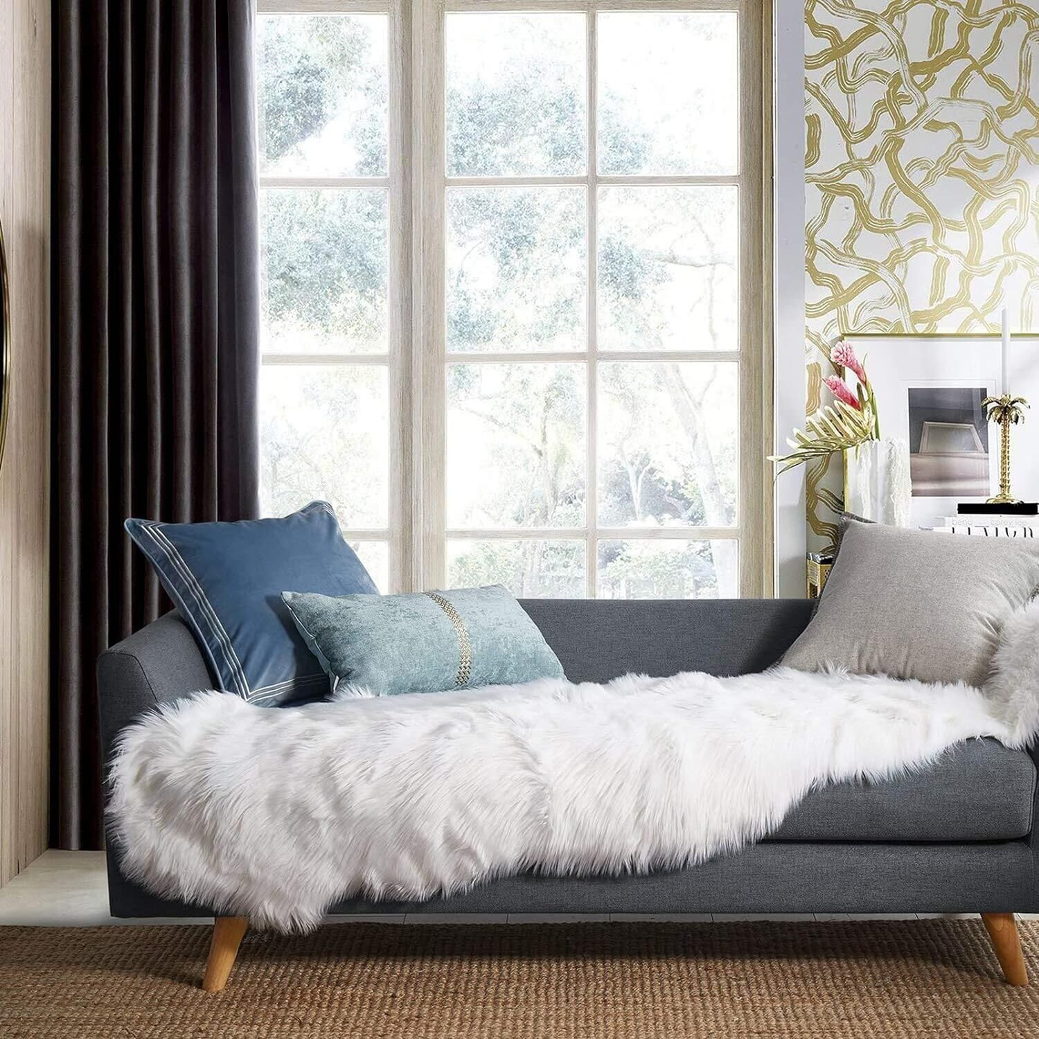 Ashler Faux Fur Rug, White Area Rugs, Fluffy Sheepskin Fur Rug, Fuzzy Ultra Soft