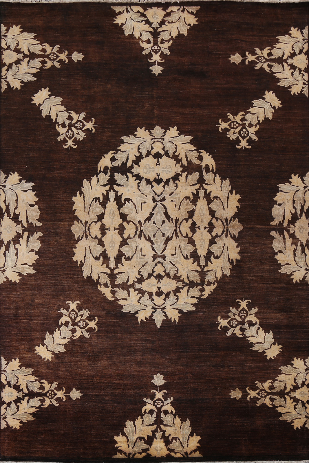 Vegetable Dye Chobi Peshawar Area Rug 7×10 Ft Handmade Floral Brown Wool Carpet