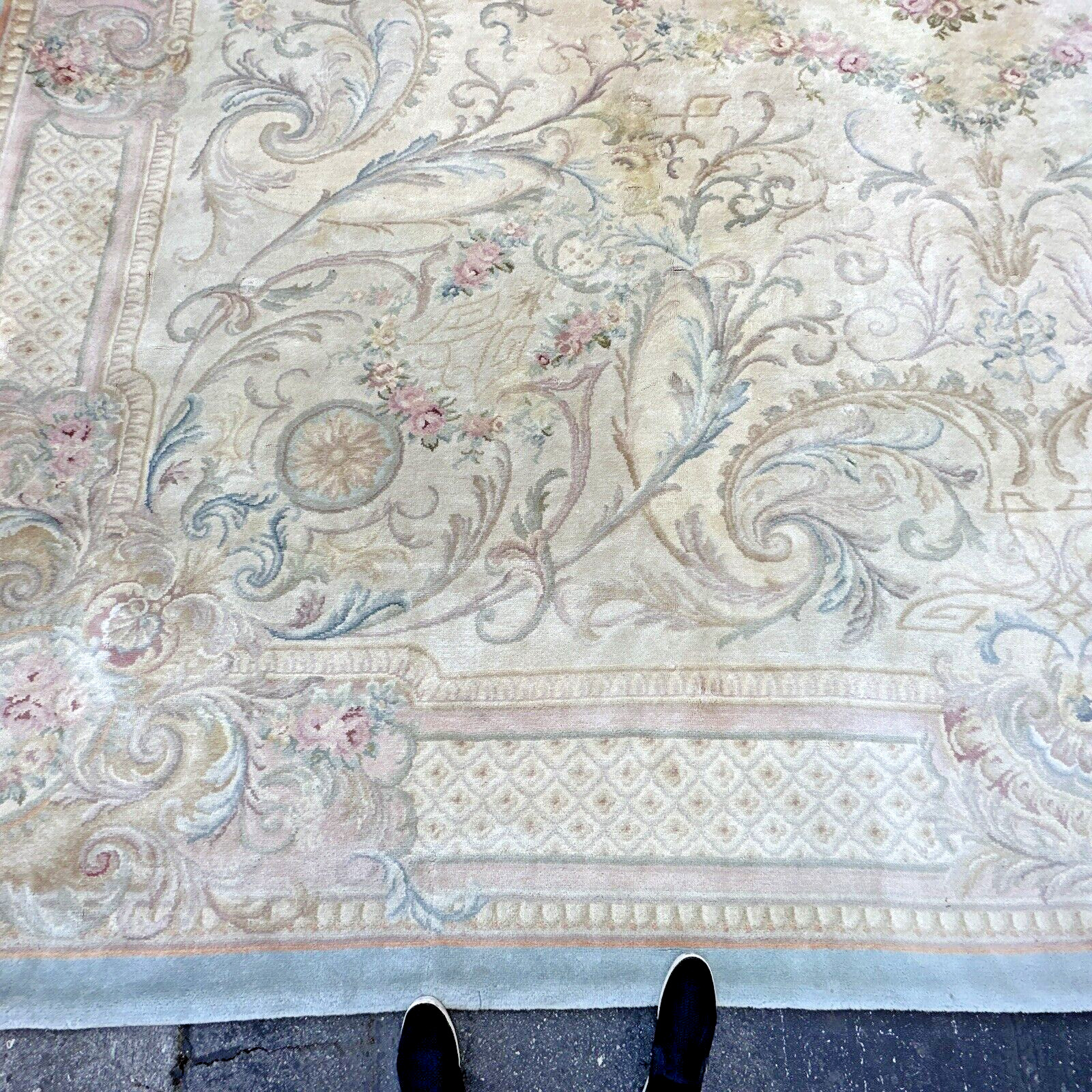Auth:  Antique French Savonnerie Palatial Legendary KINGS Rug Aqua 17×22