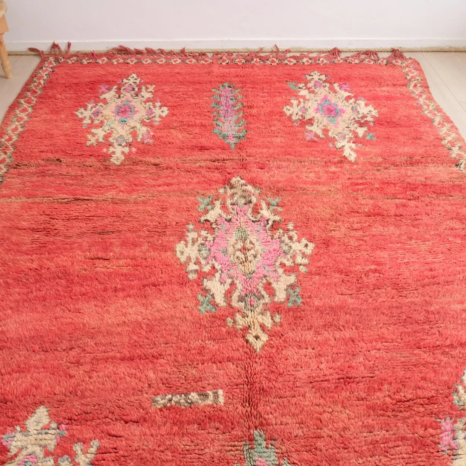 Moroccan Berber Rug 8×10 Beni Ourain Red Hand-knotted Wool Carpet Living Room