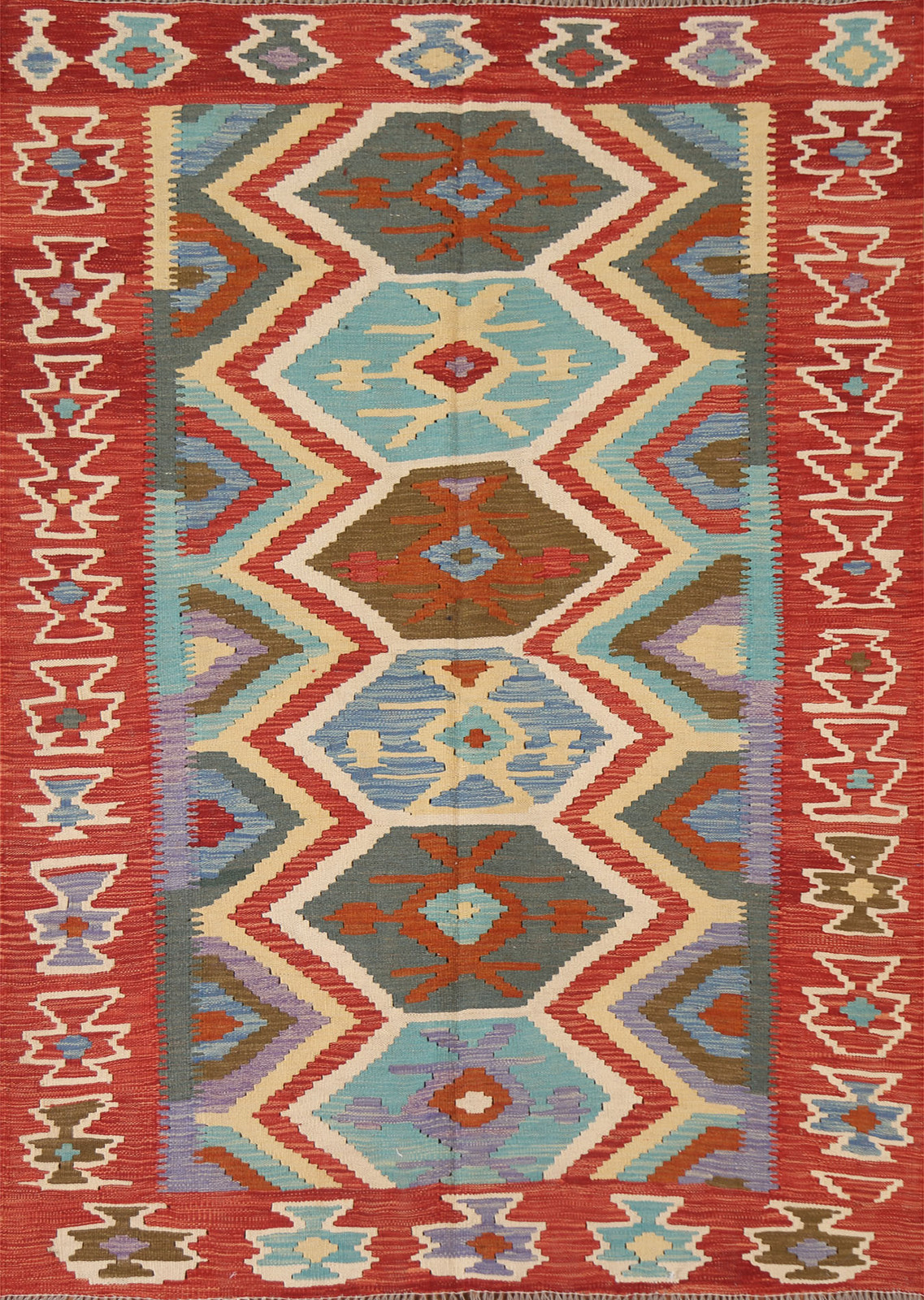 Tribal Style Reversible Wool Kilim Oriental Area Rug 5×6 ft Flat-woven