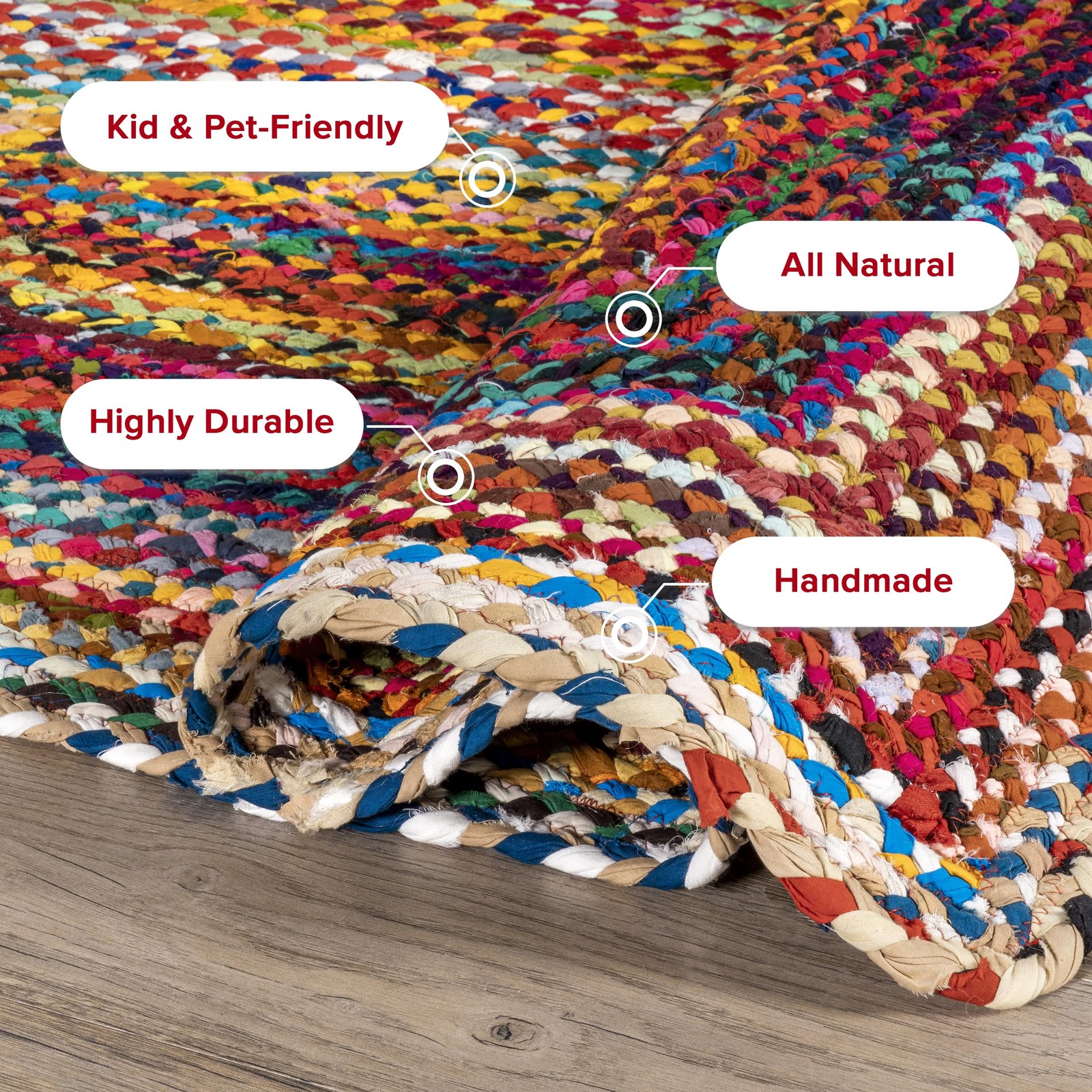 Tammara Bohemian Hand Braided Runner Rug, 2′ 6 x 8′, Multi