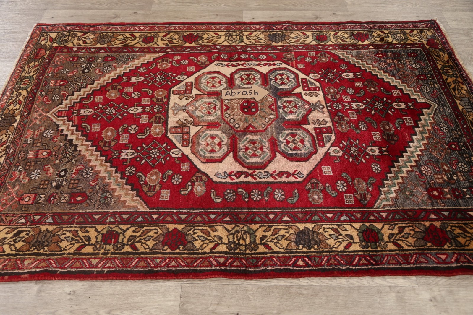 Red Traditional Geometric Area Rug 4×6 Hand-knotted Wool Carpet for Any Room