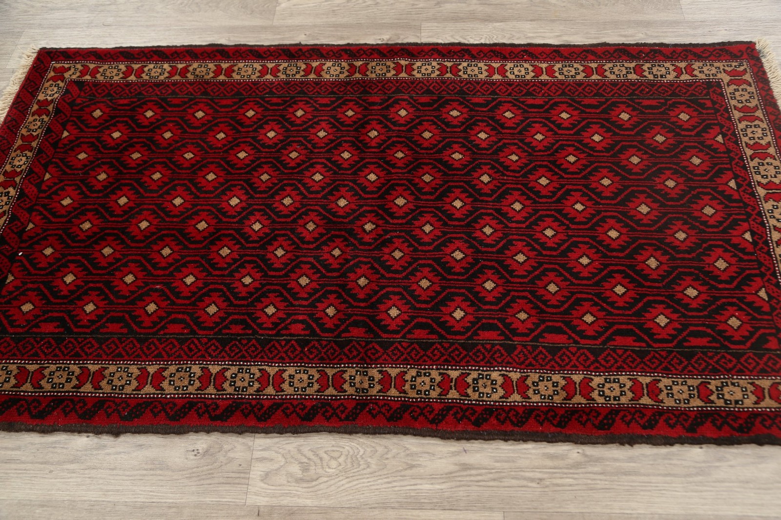 Geometric Area Rug 3×6 Ft Hand-Knotted Red Tribal Oriental Entryway Wool Carpet