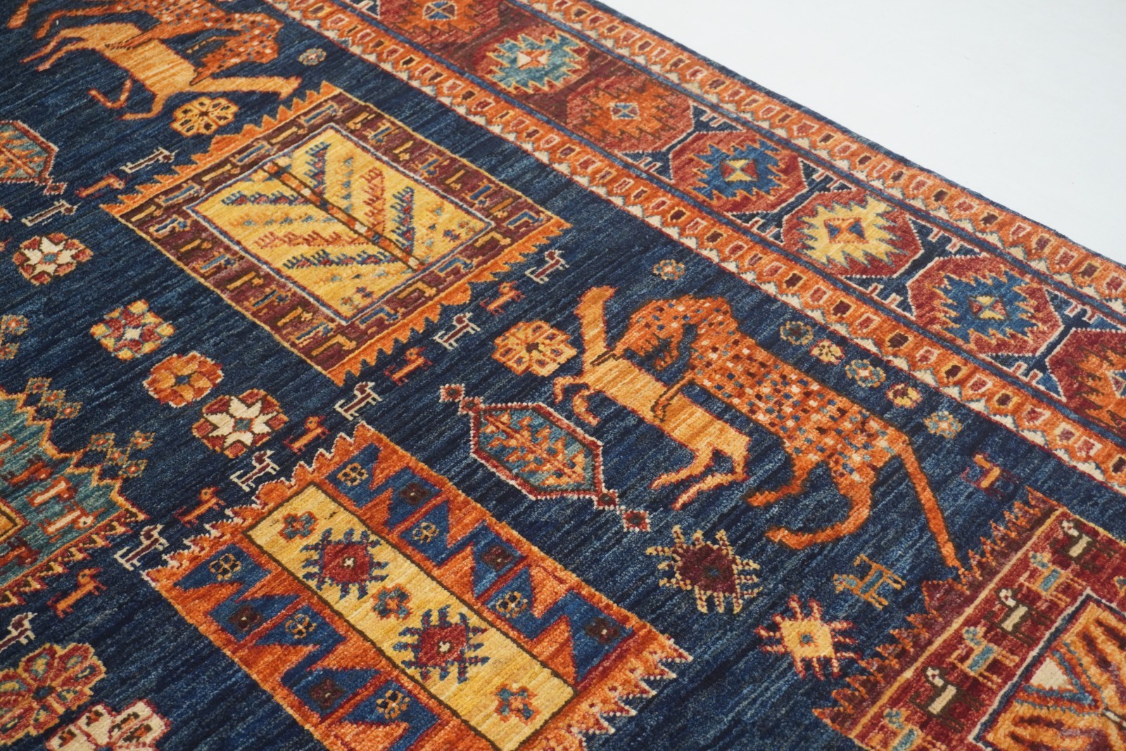 6×9 ft Navy Blue Samarkand Afghan Hand Knotted Wool Tribal Rug