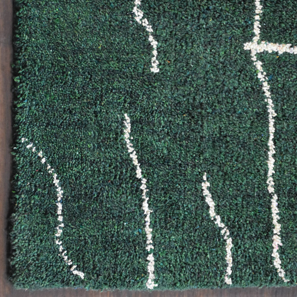 Hand Knotted Loom Silk Mix Area Rug Contemporary Dark Green White BBH BBLSM628