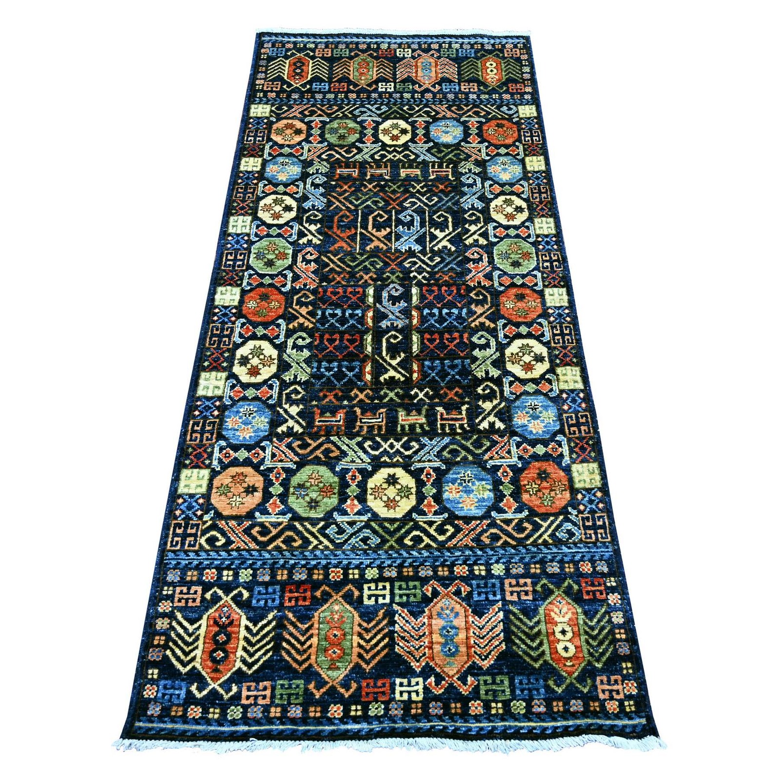 2’8″x6’4″ Blue Hand Knotted Afghan Ersari Hutchlu Design Wool Runner Rug 22936