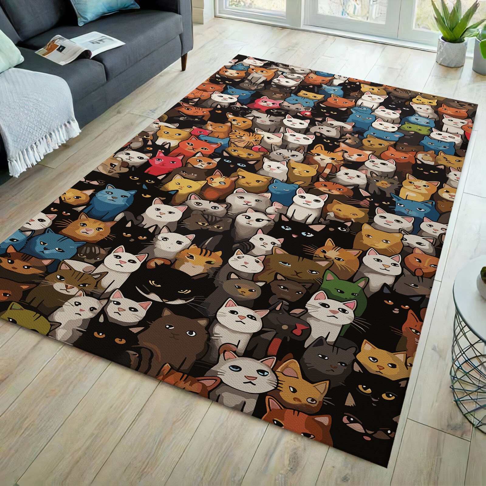 Cat rug, animal rug, cat pattern rug, cat themed rug, animal pattern rug