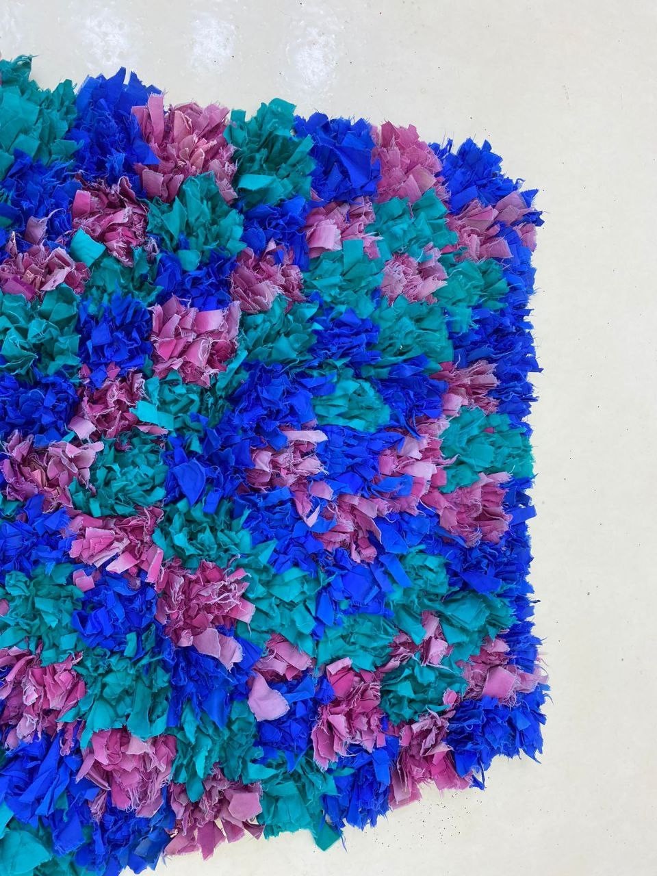 Moroccan Rug Handmade Boucherouite 2’6×6’1 ft Vintage Berber Blue Pink Home Rug