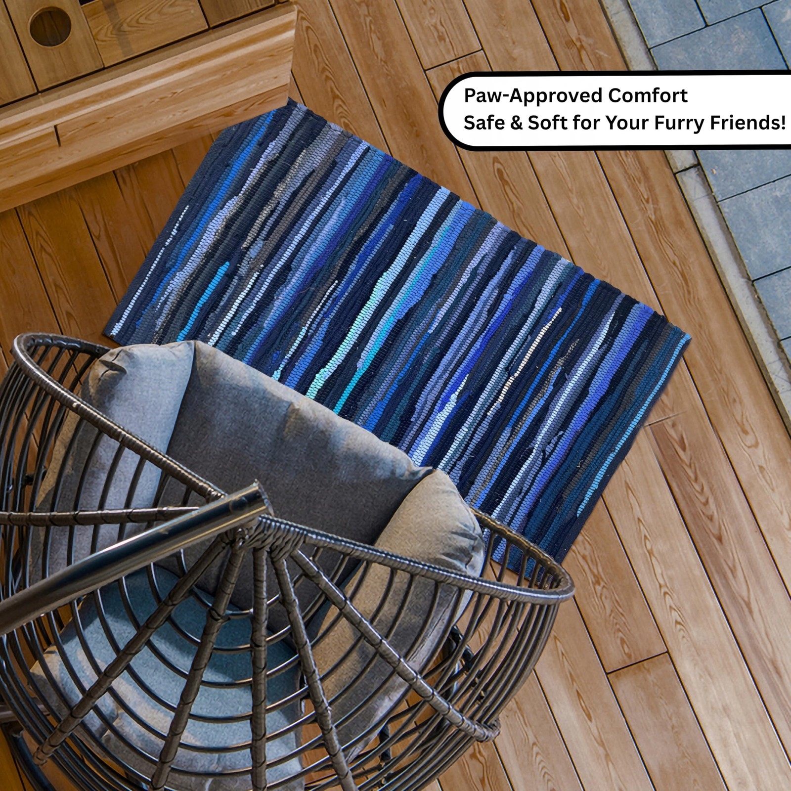 Cotton Rag Rug 2’x3′ – Navy, Braided Recycled Rugs for High Traffic Area, Boh…