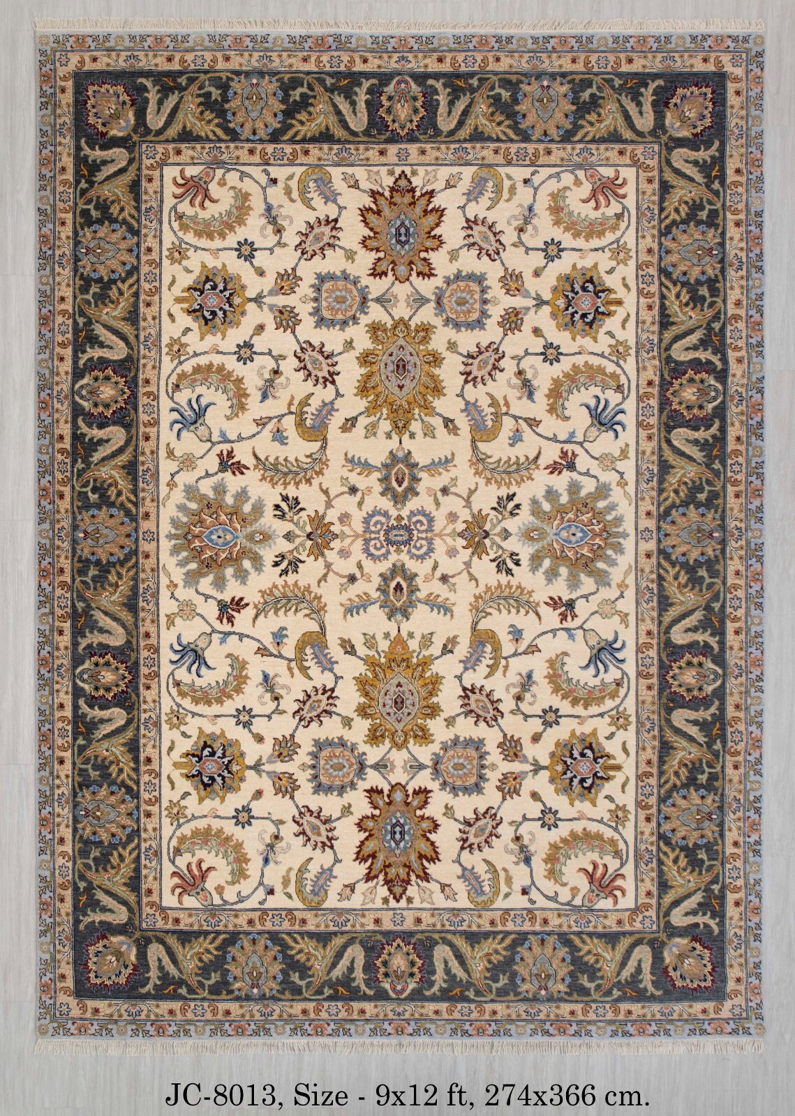 9×12 Ivory Cream Grey Indo Peshawari Rug High Quality Soft Wool Hand Knotted Rug