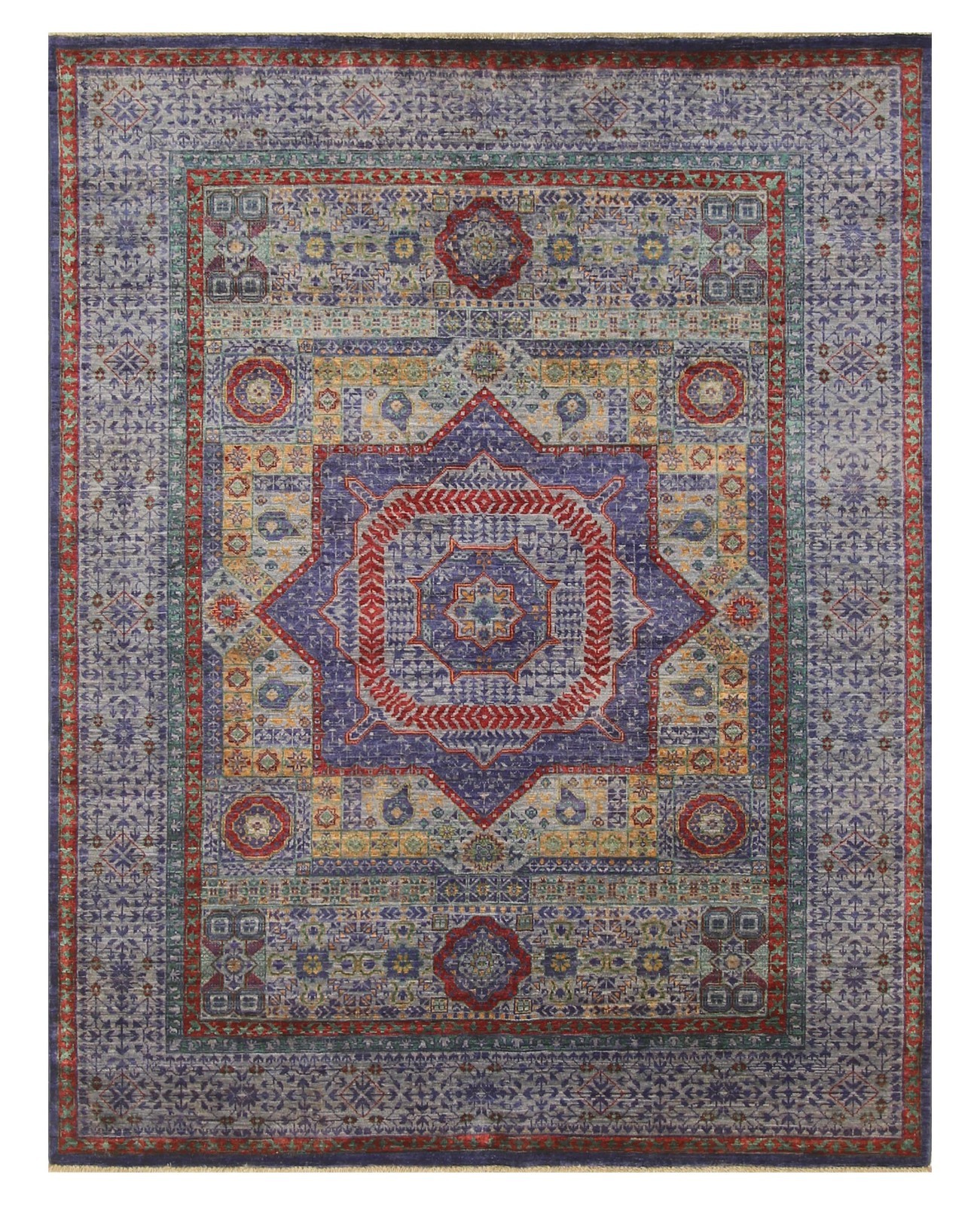 5×7 ft Blue Mamluk Afghan Hand Knotted Wool Medallion Rug