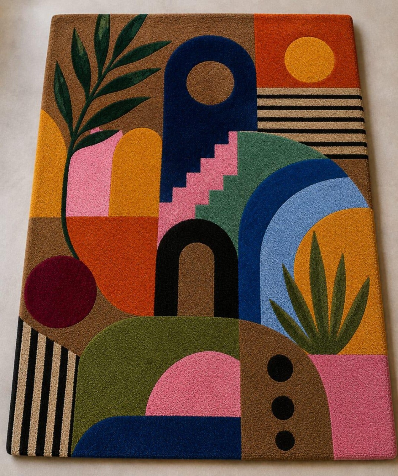 100% NZ Wool Abstract Geometric Rug, Handmade Tufted Area Rug, Modern Colorful