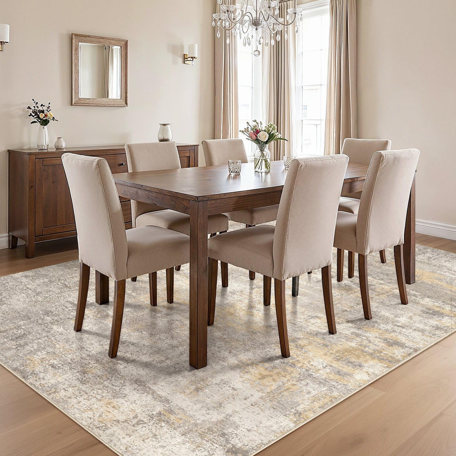 cotiled 5×7 Area Rugs for Living Room – Washable Neutral Abstract Carpet Non …