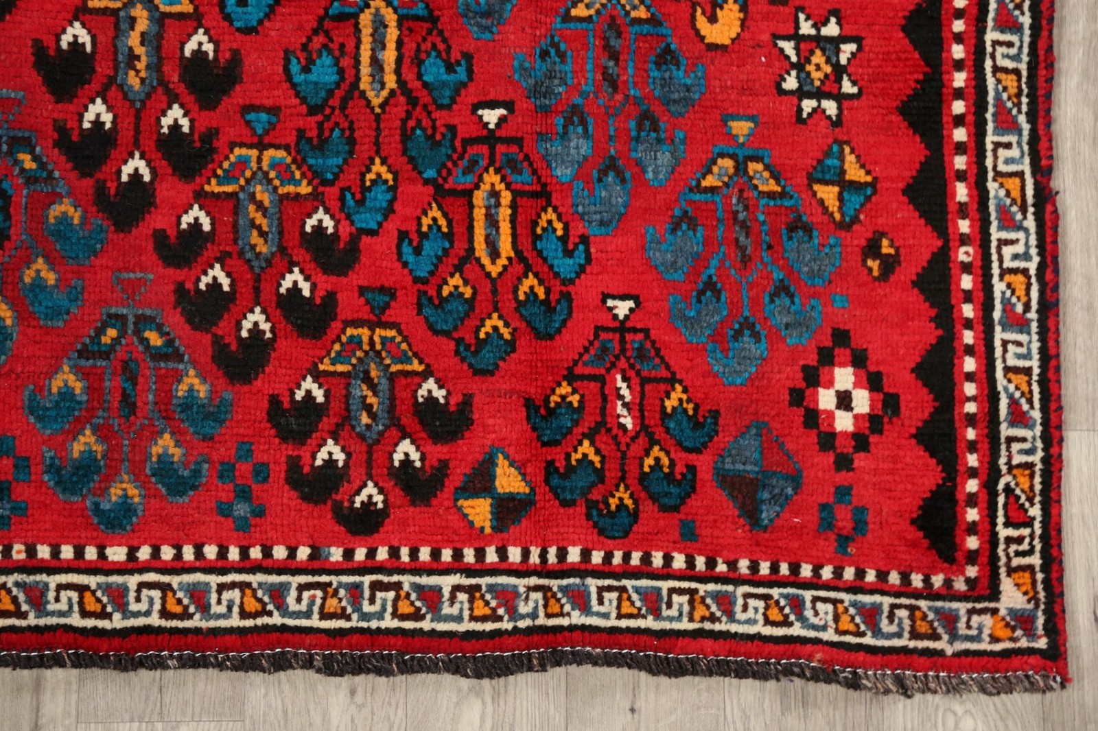 Vintage Red Wool Area Rug 5×9 Geometric Tribal Traditional Living Room Carpet