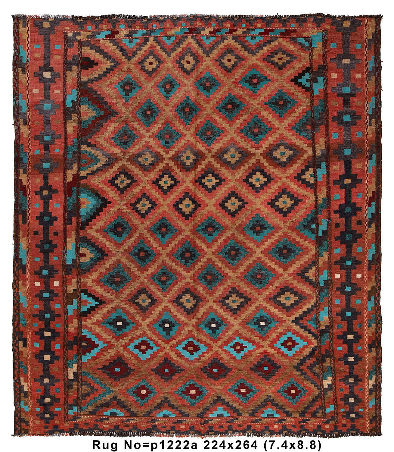 7′ x 9′ Old Afghan Handmade kilim Flat Weave Wool Rug Double Sided # P1222