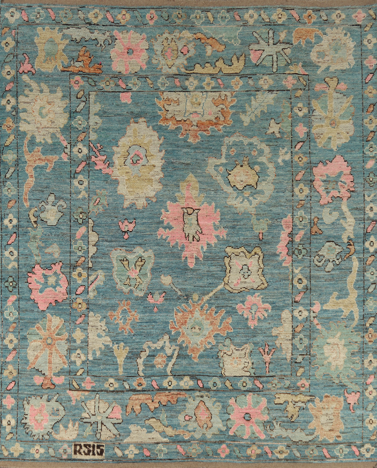 Vegetable Dye Turkish Authentic Oushak Rug Hand-Knotted 8×10 ft Blue Carpet