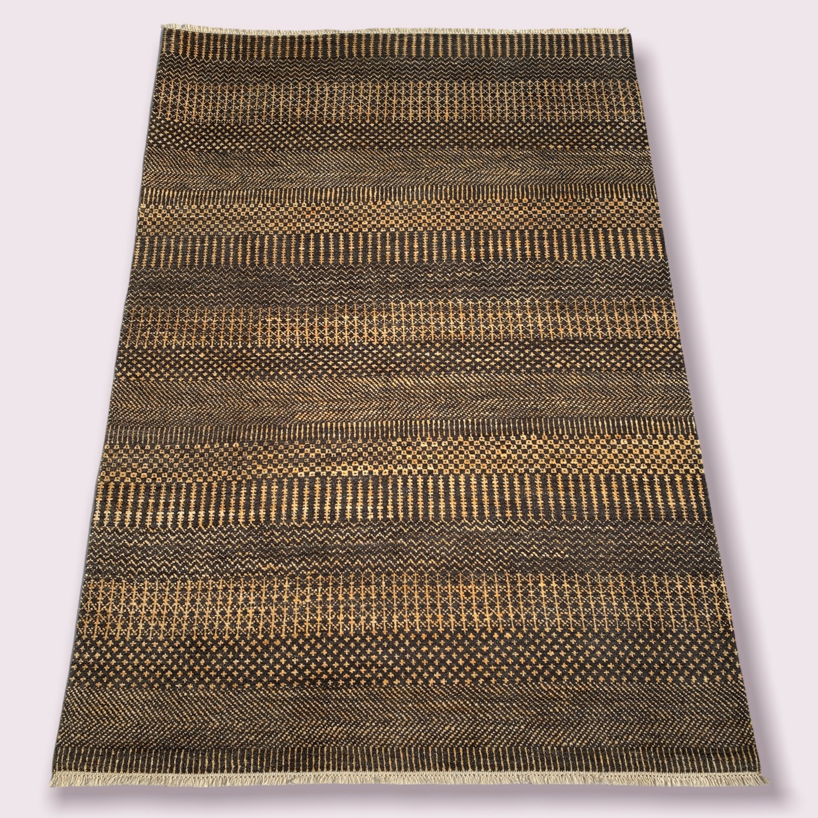 Modern Indian Hand Knotted Woven Carpet Rug Wool Silk 5.5×8 Gold Brown Textured