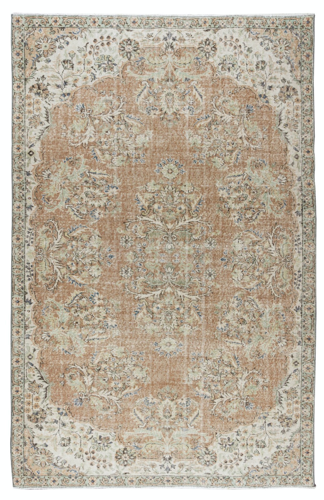 6.5×10.2 Ft Hand Knotted Vintage Oushak Rug, Traditional 1960s Floor Covering