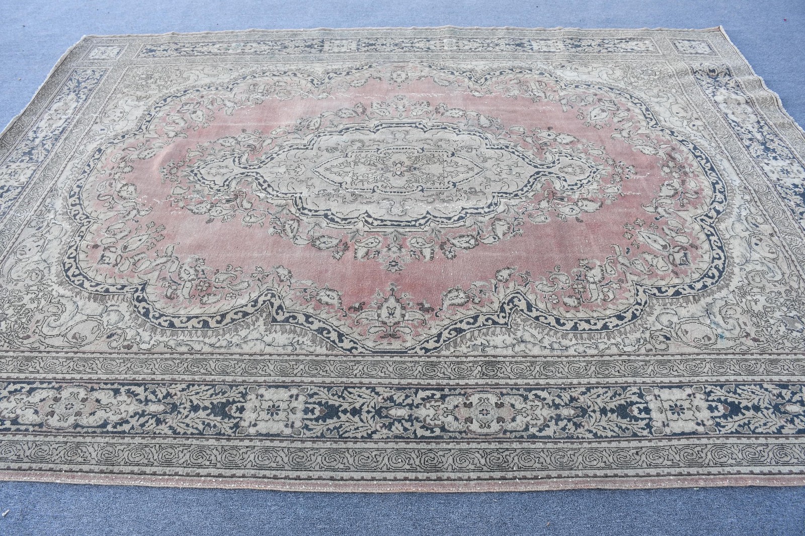 7,7×10,4 ft Rug, Turkish Vintage Rug, Gray Blue Oriental Wool Rug