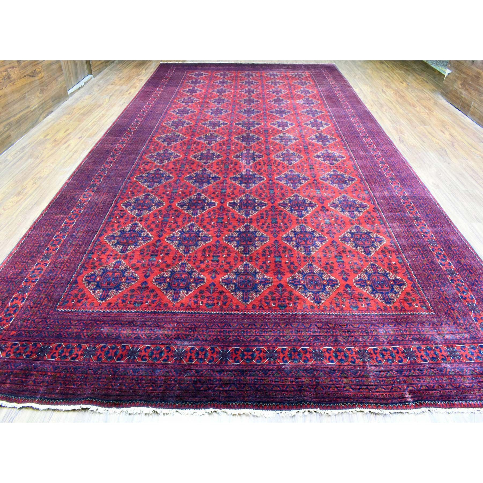 10’x19’2″ Red Hand Knotted Afghan Khamyab Extra Soft Wool Oversized Rug R72328