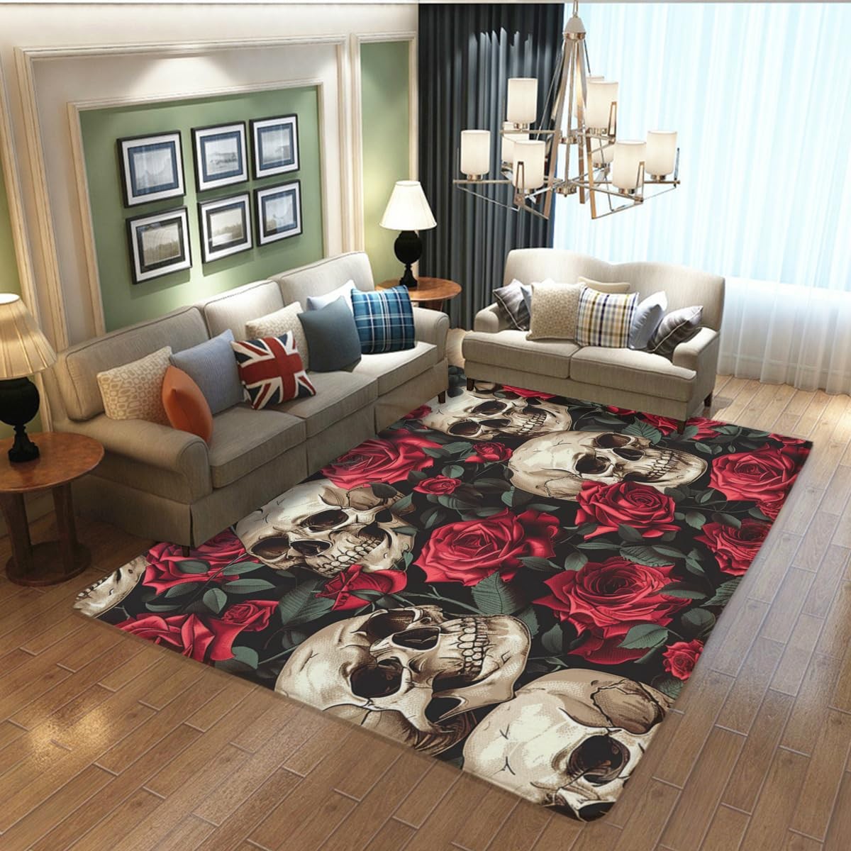 Skull Rose Carpet – Exquisite Pattern, Non-Slip, Soft, 24x36inch